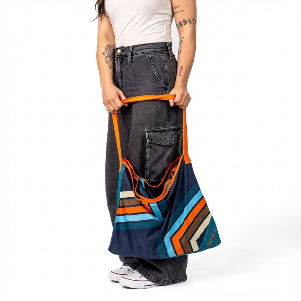 Tech Towel Tote Double - Midnight Retro Stripes