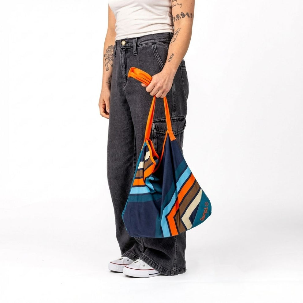 Tech Towel Tote - Midnight Retro Stripes
